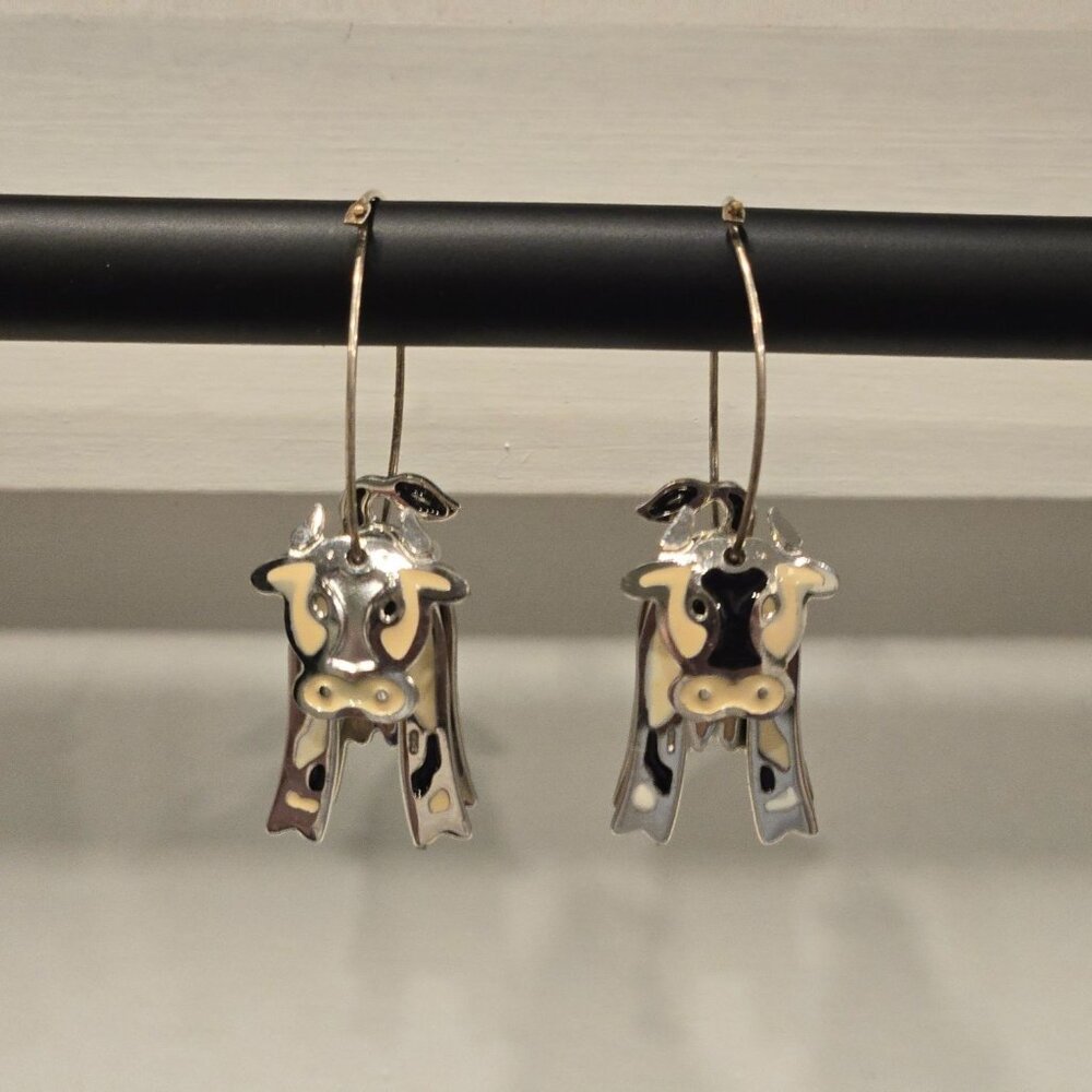 Edgar Berebi Vintage Cow Enamel Earrings whimsical cloisonne style hoops